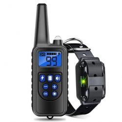 Collier Électrique d'Entraînement pour Chien Étanche Rechargeable avec Son de choke 800m Noir