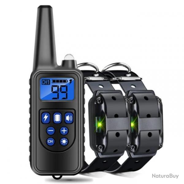 2 Colliers lectrique d'Entranement pour Chien tanche Rechargeable avec Son de choke 800m Noir