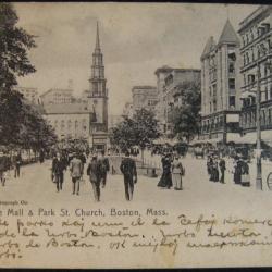 The Mall & Park St, Church, Boston, Mass, carte postale ancienne 1908