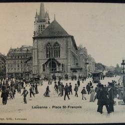 Carte postale suisse ancienne architecture de Lausanne - Place St. François 1900's