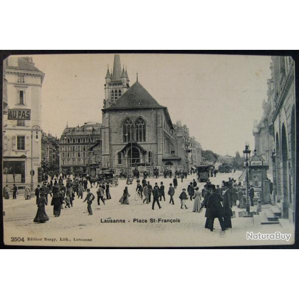 Carte postale suisse ancienne architecture de Lausanne - Place St. Franois 1900's