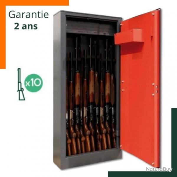 Armoire de 10 fusils - Acier 2 mm, serrure  6 gorges et coffre  munitions - Homologu