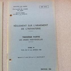 Règlement sur l'armement de l'infanterie troisième partieINF 401/3LES ARMES INDIVIDUELLES