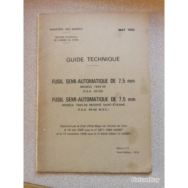 Guide technique MAT 1032 - Fusil semi-automatique de 7,5 mm - modle 1949-56