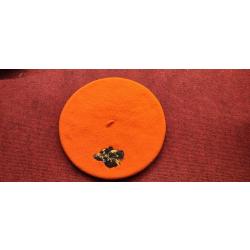 BERET FRANCAIS ORANGE - BRODÉ SANGLIER - TU - NEUF