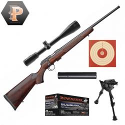 Pack Sniper Carabine CZ 457 Amlerican gaucher Cal.22LR + Lunette 6-24X42 + Bipied + Modérateur, cibl