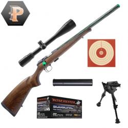 Pack Sniper Carabine CZ 457 Adamantium verte custom silence Cal.22LR + Lunette 6-24X42 + Bipied + Mo