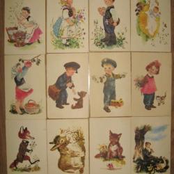 12 pièces, allemande Carte postale ancienne, Cartes illustrées pour enfants. 1900's