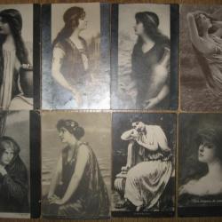 Russie impériale 8 pièces, Carte postale ancienne, Filles 1900's