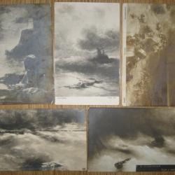 Russie impériale 5 pièces, Carte postale ancienne, Aivazovsky, Galerie Tretiakov 1900's