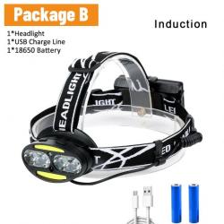 Lampe frontale CycleZone LED T6 COB 7 modes - Induction 2504-SET B