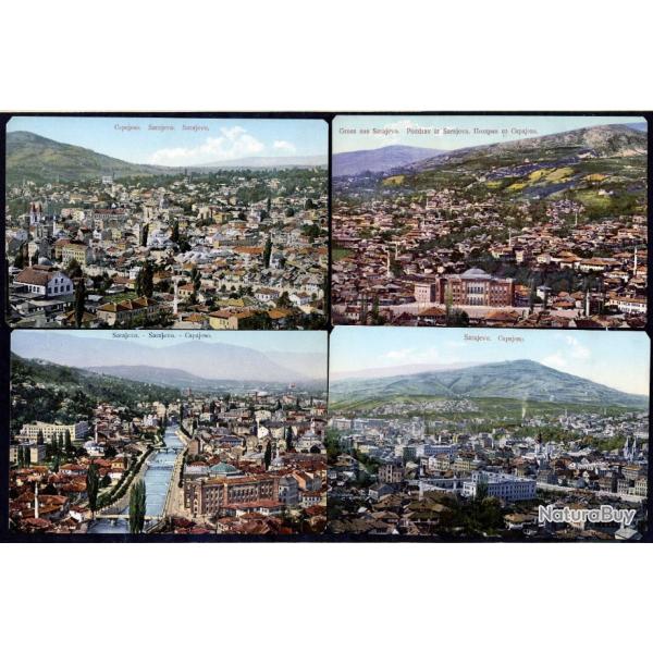 4 pices, Bosnie et Herzgovine, Carte postale ancienne, panorama Sarajevo, Capajebo 1908