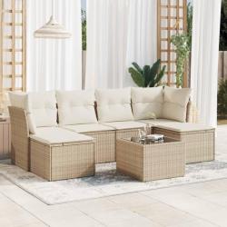 Salon de jardin avec coussins 7 pcs beige résine tressée