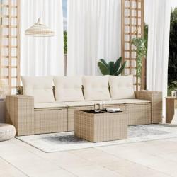 Salon de jardin avec coussins 5 pcs beige résine tressée