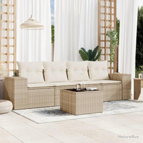 Salon de jardin avec coussins 5 pcs beige rsine tresse