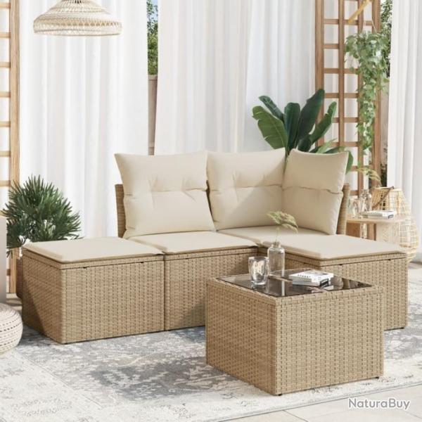 Salon de jardin avec coussins 5 pcs beige rsine tresse