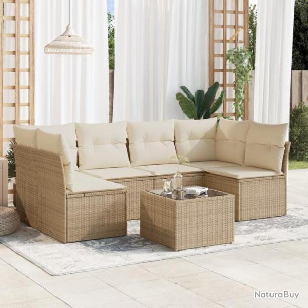 Salon de jardin avec coussins 7 pcs beige rsine tresse