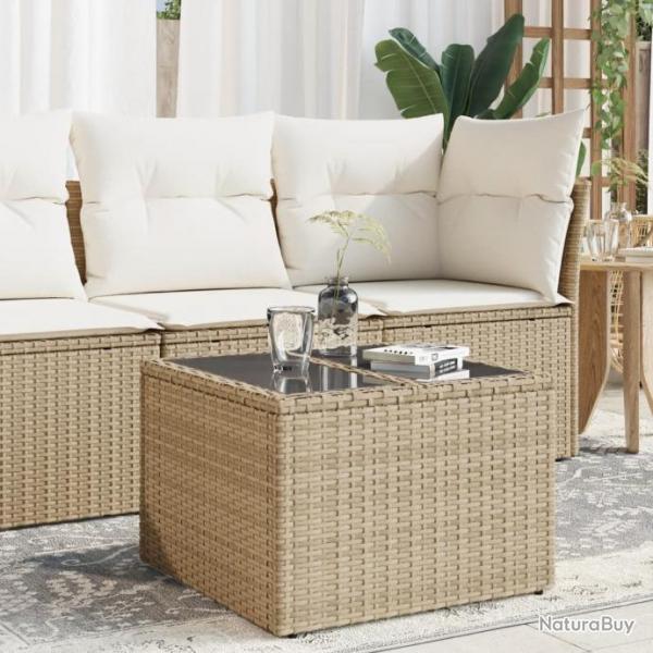 Table de jardin dessus en verre beige 55x55x37cm rsine tresse