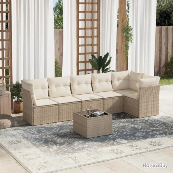 Salon de jardin avec coussins 7 pcs beige rsine tresse