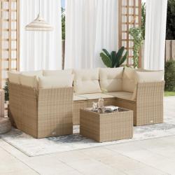 Salon de jardin avec coussins 7 pcs beige résine tressée