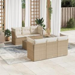 Salon de jardin avec coussins 7 pcs beige résine tressée