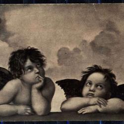 allemande Carte postale ancienne, Raphaël, Les Anges de la Madone Sixtine 1900's