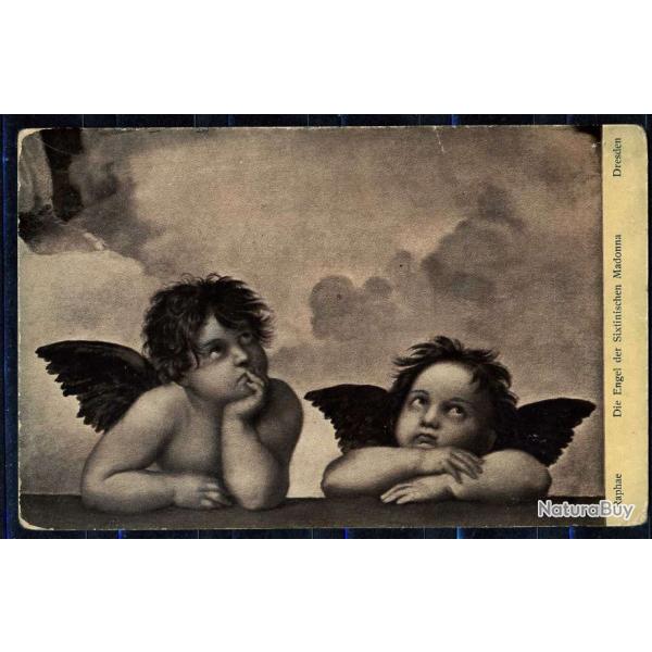 allemande Carte postale ancienne, Raphal, Les Anges de la Madone Sixtine 1900's