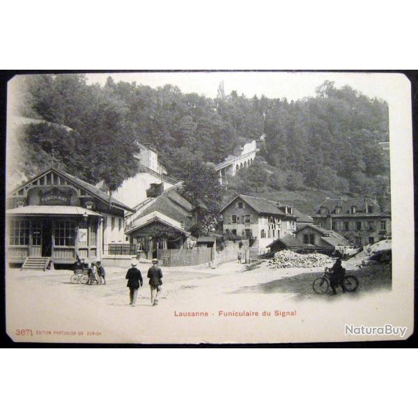 Carte postale ancienne Suisse, Lausanne - Funiculaire du Signal 1900's