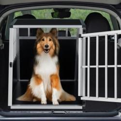 CAGE DE TRANSPORT POUR CHIEN EN COFFRE DE VOITURE AVEC GRANDE PORTE 65 X 91 X 69,5 CM EN ALUMINIUM