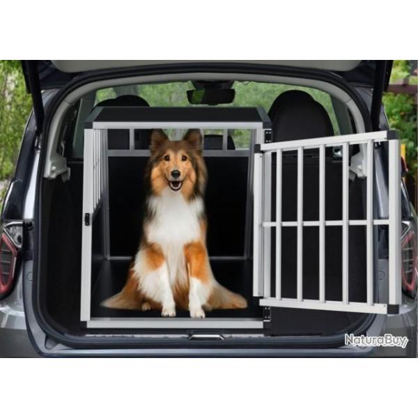 CAGE DE TRANSPORT POUR CHIEN EN COFFRE DE VOITURE AVEC GRANDE PORTE 65 X 91 X 69,5 CM EN ALUMINIUM