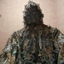 Ghillie 3D + Poncho Camo pluie + Cagoule + Cache cou.