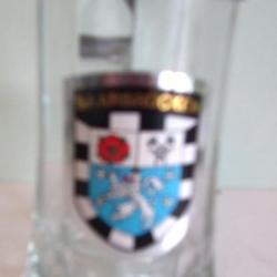 chope à bière verre blanc couvercle étain blason saarbrucken