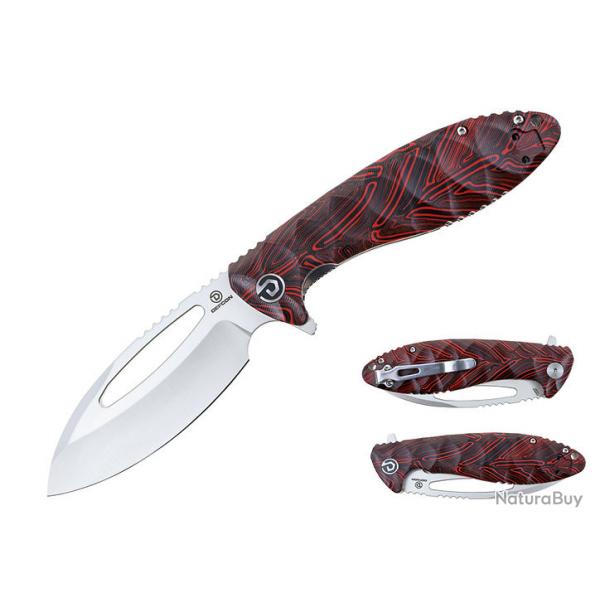 Couteau Defcon Tactical Black/Red Lame Acier 14C28N Manche G10 Linerlock Clip IKBS TD009FRD