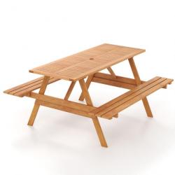 Ensemble table de pique nique avec 2 bancs intégrés ensemble de jardin en bois table charge 70 kg p