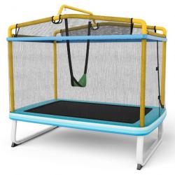 3 en 1 trampoline extérieur enfants rectangulair (190 x 124 cm) avec balançoire & barre horizontale