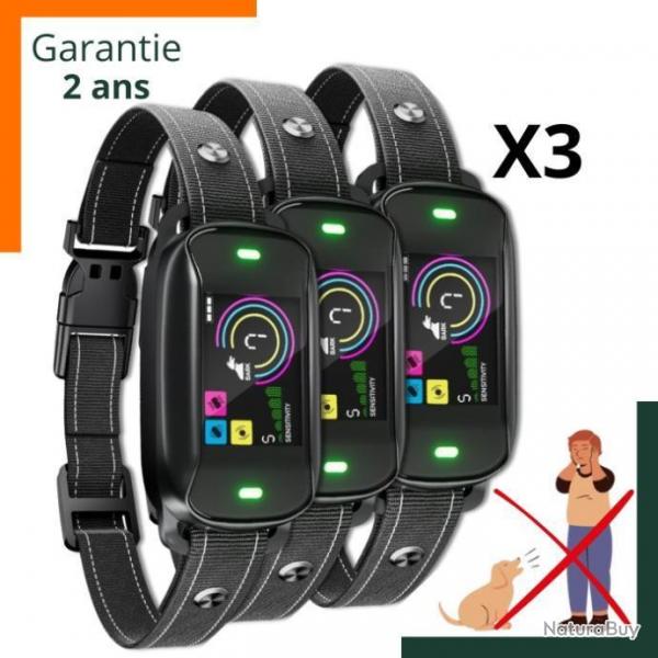 Lot de 3 colliers de dressage - Batterie rechargeable, autonomie jusqu' 14 jours - Garantie 2 ans