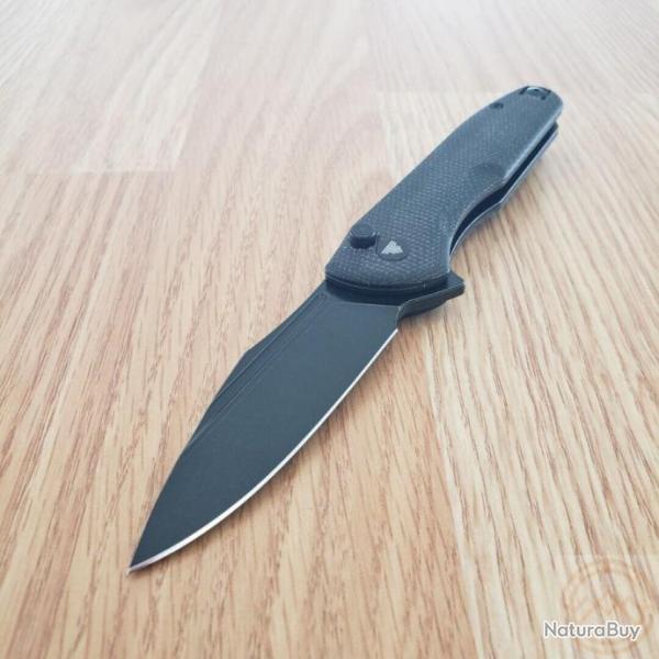 Couteau Trivisa Antliae Black Manche Micarta Lame Acier 14C28N Blk IKBS Button Lock Clip TVTY22BM14