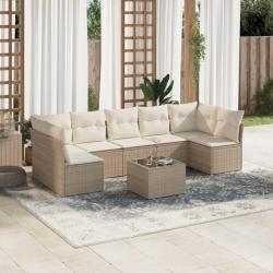 Salon de jardin avec coussins 8 pcs beige résine tressée