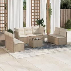 Salon de jardin avec coussins 8 pcs beige résine tressée