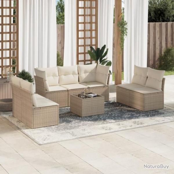 Salon de jardin avec coussins 8 pcs beige rsine tresse