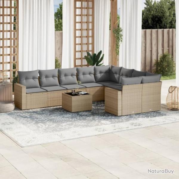 Salon de jardin avec coussins 10 pcs beige rsine tresse