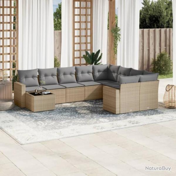 Salon de jardin avec coussins 10 pcs beige rsine tresse