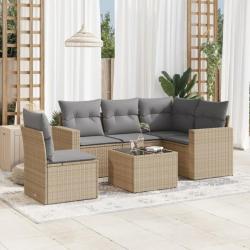 Salon de jardin avec coussins 6 pcs beige résine tressée