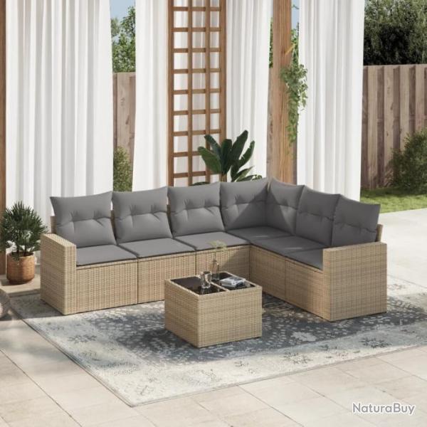 Salon de jardin avec coussins 7 pcs beige rsine tresse