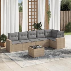 Salon de jardin avec coussins 7 pcs beige résine tressée