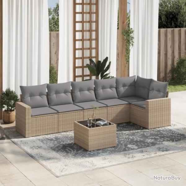 Salon de jardin avec coussins 7 pcs beige rsine tresse