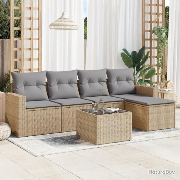 Salon de jardin avec coussins 6 pcs beige rsine tresse