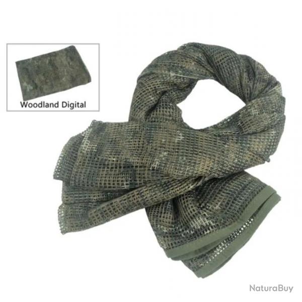 Foulard Tactique Militaire Voile Camouflage en Maille Chasse Plein air Woodland Digital