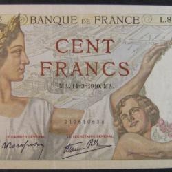 Billet 1940 France, 100 Francs, de banque, papier-monnaie, Banque de France, paper money