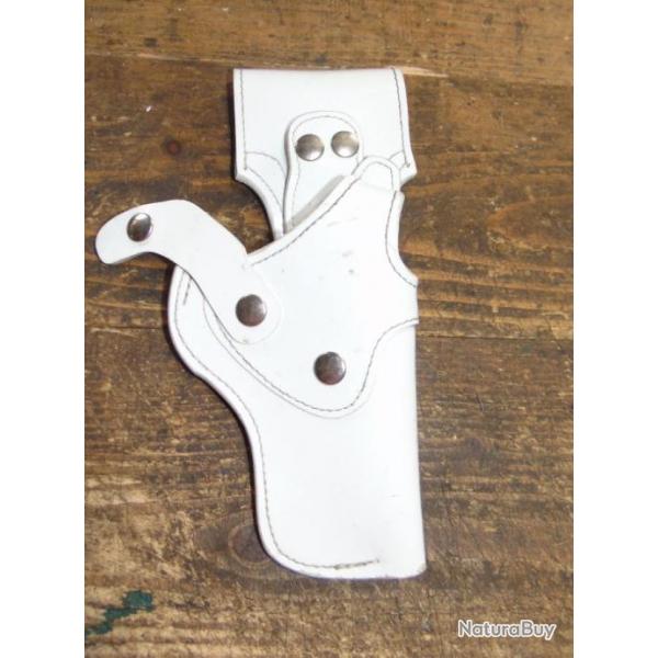 TUI HOLSTER DE CEINTURE CUIR BLANC DE PARADE POUR REVOLVER MANHURIN MR73